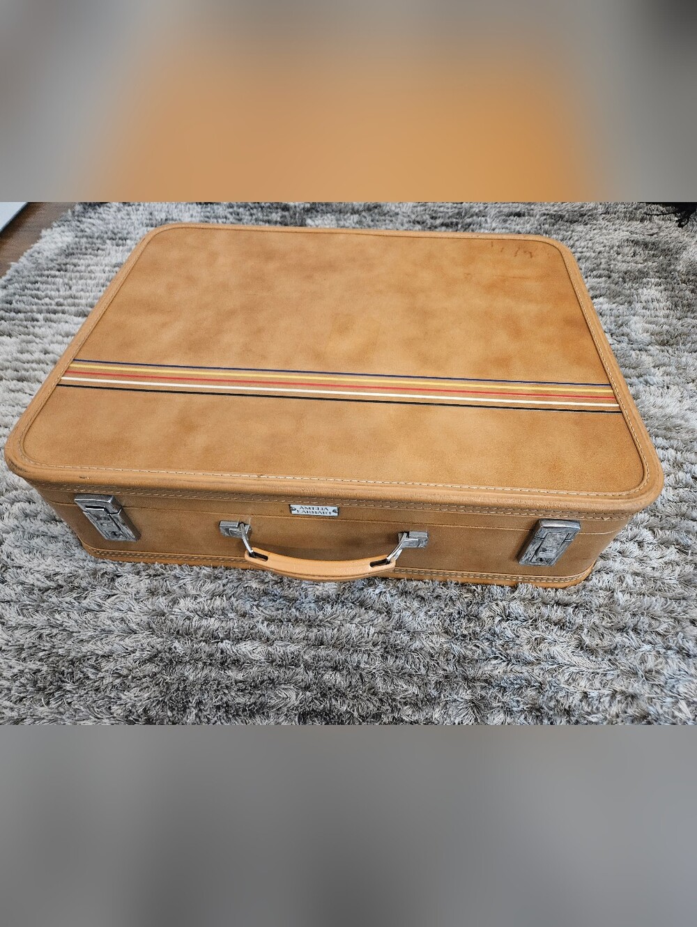Vintage Ameila Earhart Tan Leather Travel Case with Striped Accent